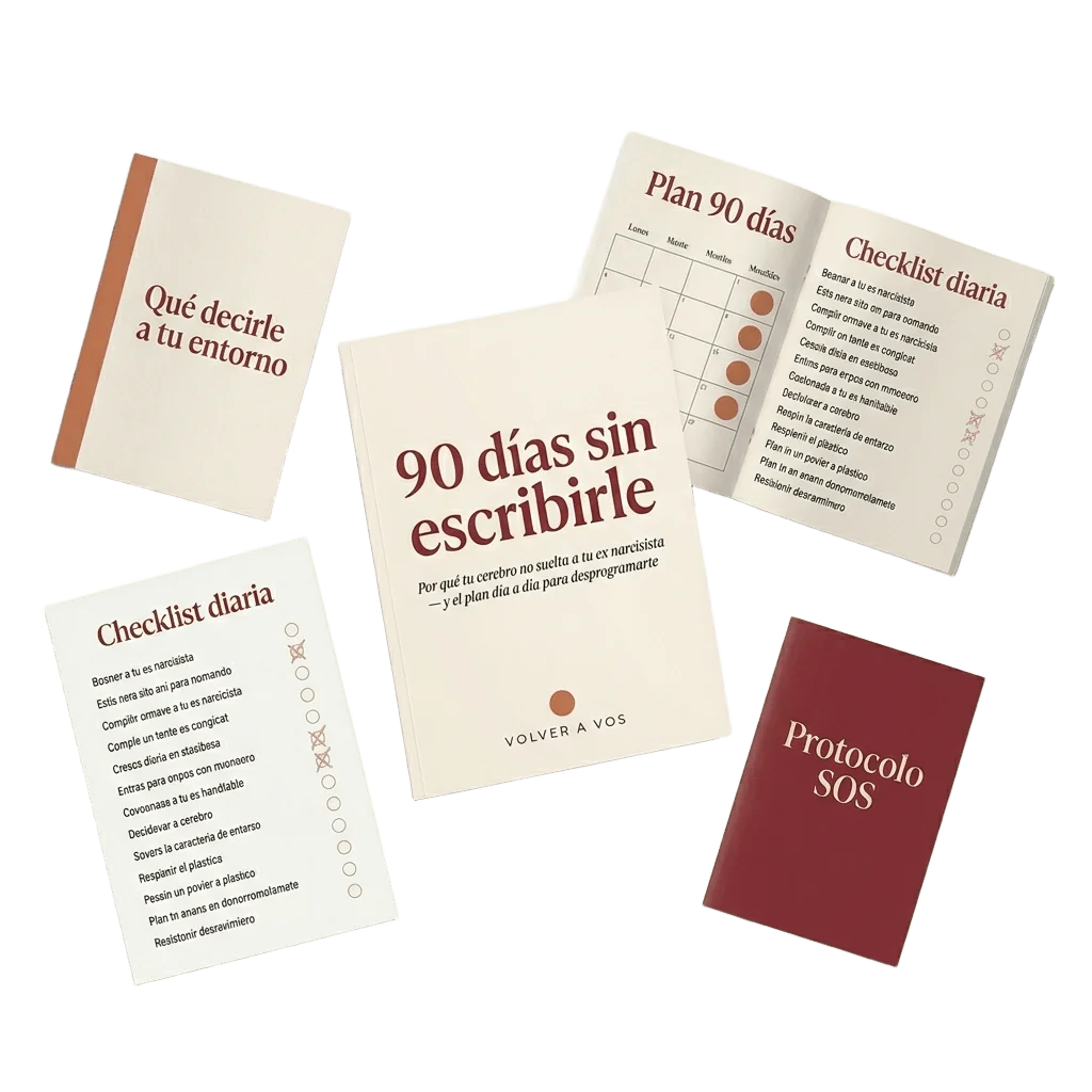 Ebook 90 días sin escribirle + 4 bonos: Plan 90 días, Checklist diaria, Protocolo SOS, Guía para tu entorno